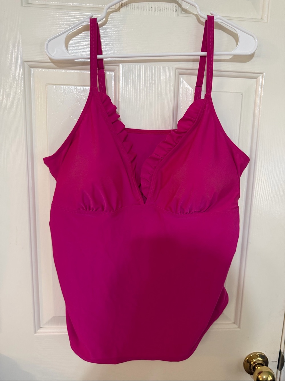SHEIN Hot Pink Ruffle V-Neck Tankini Top